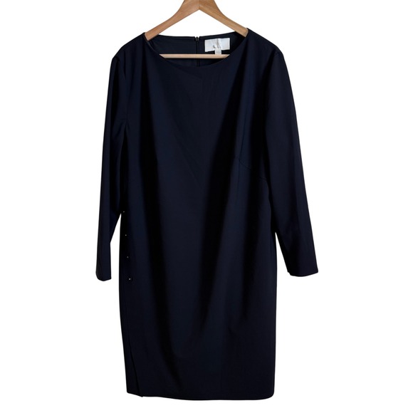 BOSS Hugo Boss Navy Blue Wool Blend Long Sleeve Sheath Dress US 16 - Picture 1 of 12